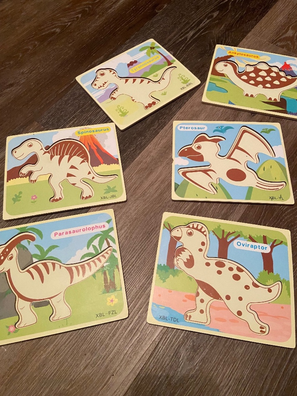 Set of 6 Wooden Dinosaur Puzzles for Toddlers